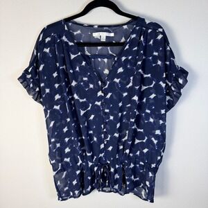 Lauren Conrad Womens S Navy Abstract Peplum Waist Fall Y2K Retro Boho Feminine‎